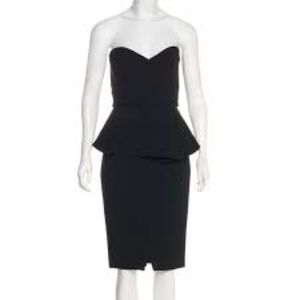 Derek Lam 10 Crosby Intermix Strapless Black Peplum Dress With Bronze Straps - 2